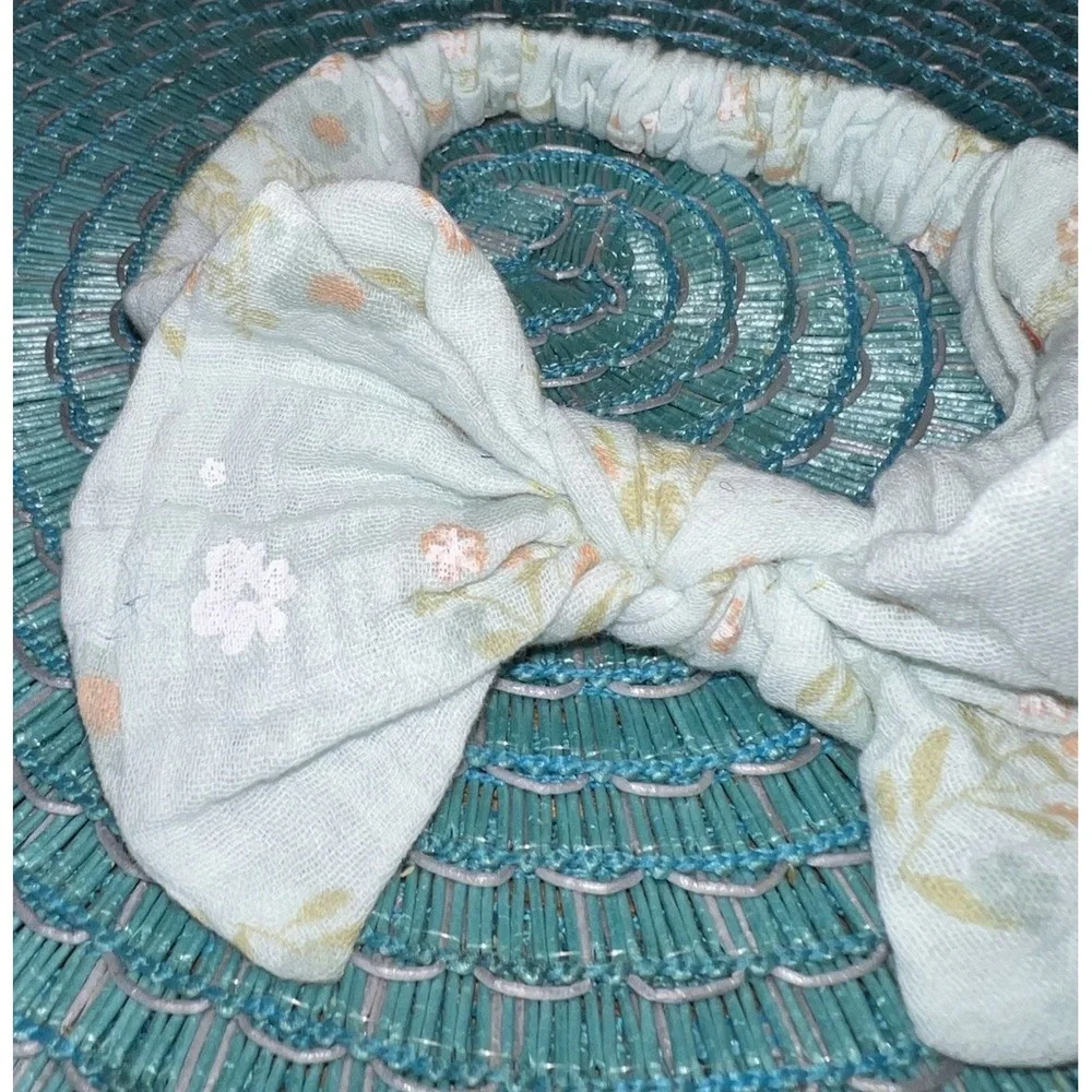 Catherine Malandrino Floral Baby Headband Bow Mint Green 100% Cotton EUC